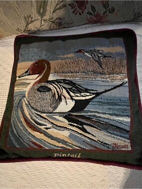 DUCK PILLOW - Pintail - Signed - Vintage - CLEAN - Bird Wildlife - Velvet Back
